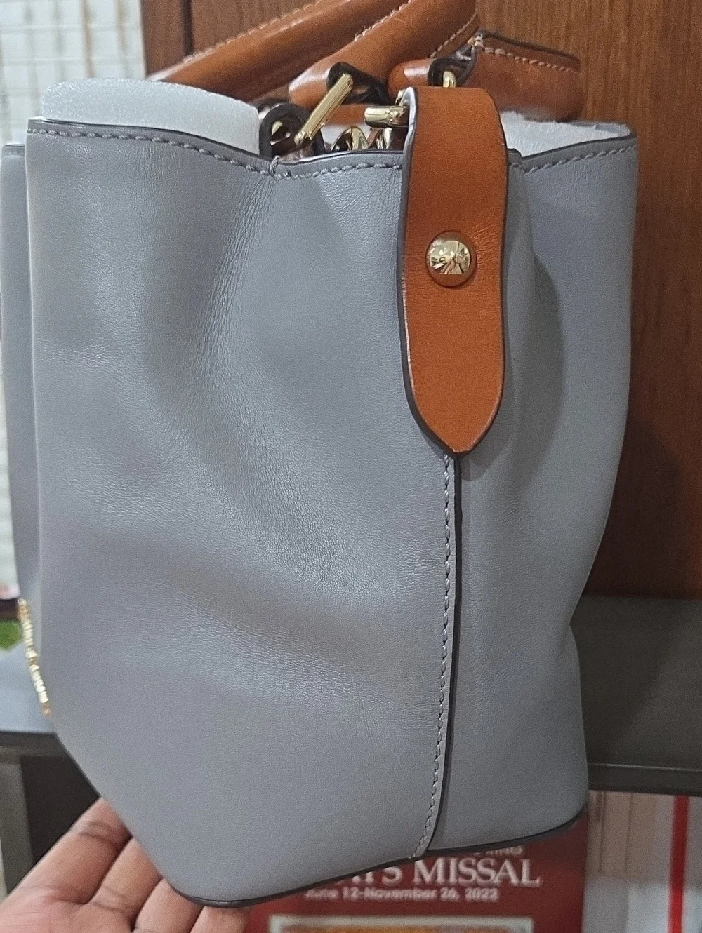 Dooney & Bourke Mini Breanna Gray Satchel with Brown Handles